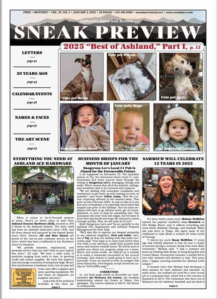 Ashland Sneak Preview newspaper cover January 2025 issue
